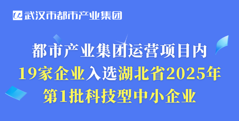 都市产业集团运营项目内19家企业入选湖北省2025年第1批科技型中小企业